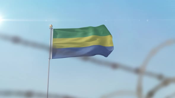 Gabon  Flag Behind Border