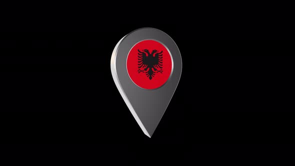 3d Animation Map Navigation Pointer With Albania Flag With Alpha Channel - 4K