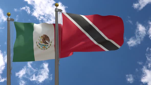 Mexico Flag Vs Trinidad And Tobago Flag On Flagpole