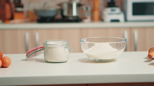 Bowl of Wheat Flour on Table