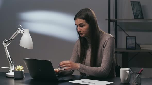 Overworked Woman Working Late Tired Laptop Night