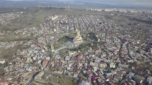 Aerial view of Old Tbilisi. Sameba Cathedral. Avlabari. Georgia