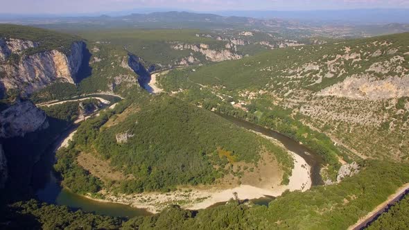 Aerial travel drone view of Tarn River, Southern France.