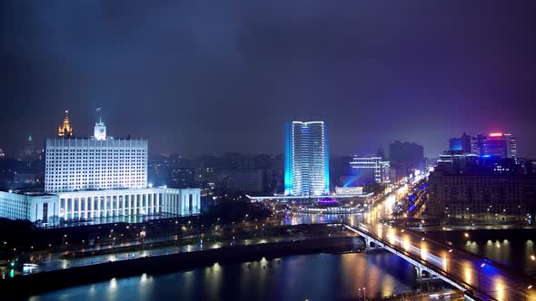 Gimbal Timelapse Night Shot of House of the Government in Moscow