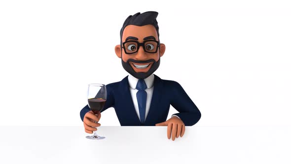 Fun 3D cartoon animation of an indian businessman with alpha , , alt