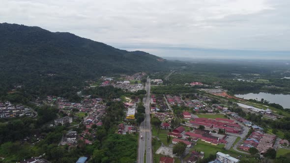 Aerial view residential kampung at rural side