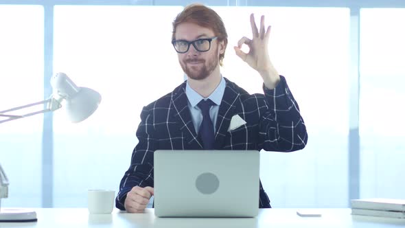 Redhead Businessman with Satisfaction Gesture at Work, Okay