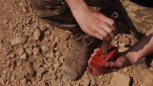 Army Soldier Ammunition Technical Officer Military Explosives Expert Miner Preparing Device