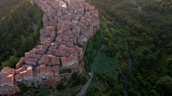 PITIGLIANO, ITALY. An aerial view showing architecture of Pitigliano, Italy