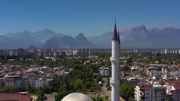 Minarets of Mosque and Cityscape of Antalya Turkey