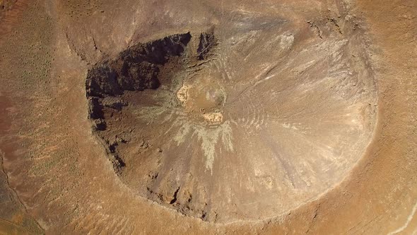 Aerial view of the volcano crater in Caldera de Gairia at Fuerteventura.