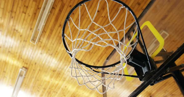 Upward view of basketball hoop