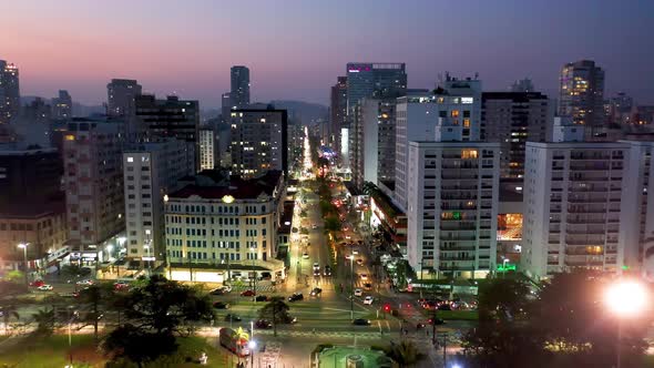 Night landscape of coast city of Santos state of Sao Paulo Brazil.