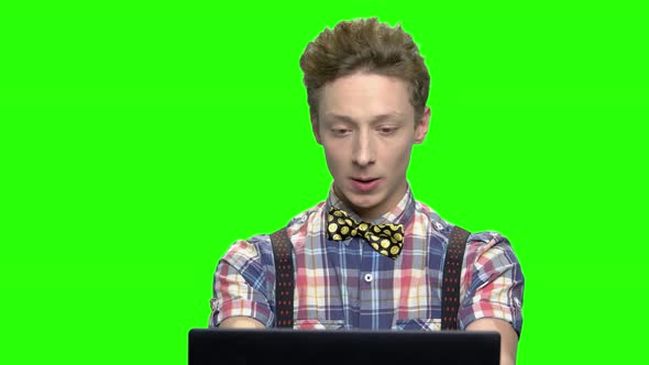 Very Happy Shocked Teen Boy with Laptop