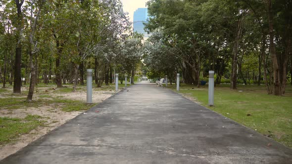 First Person View Walking in Empty Public Park Healthy Lifestyle Slow Motion