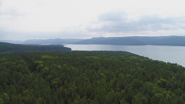 Aerial View of River and Green Forest During Travel in Summer Day.