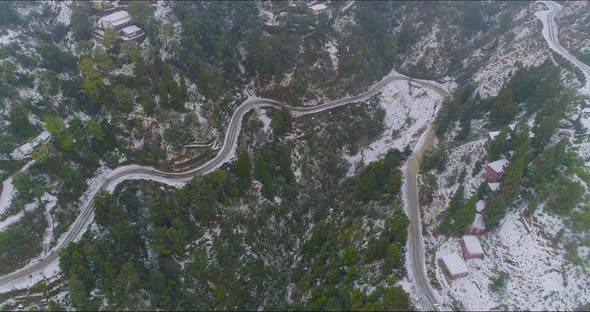 Aerial View of Snow Fall in Mussoorie's India