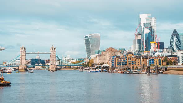 Timelapse of the Tower Bridge Opening the Road to Let Tall Ships Pass Through