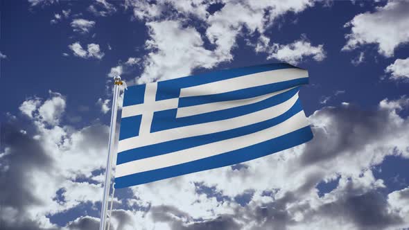 Greece Flag 4k With Sky 4k