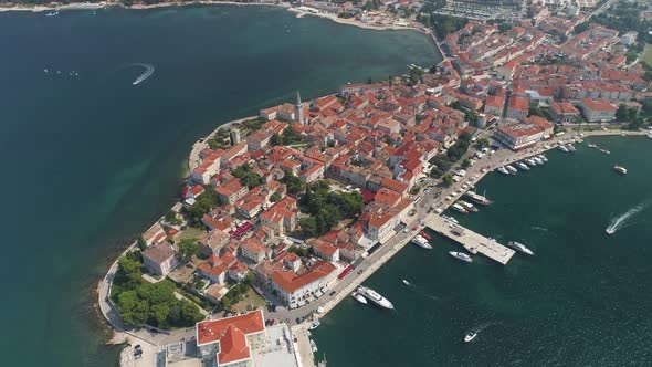 Aerial view of city Porec, Parenzzo, Istria, Croatia