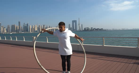 Dubai Marina in the Background of the Wheel Gymnastics Performance