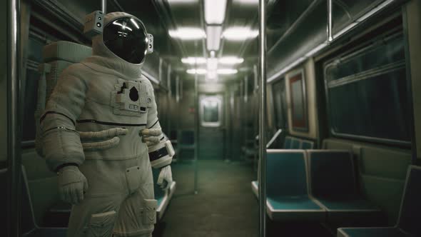 Astronaut Inside of the Old Non-modernized Subway Car in USA