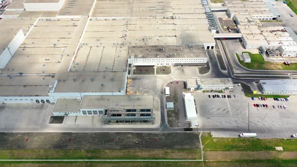 Aerial view of industrial poultry house in the country.