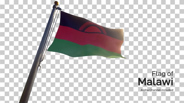 Malawi Flag on a Flagpole with Alpha-Channel