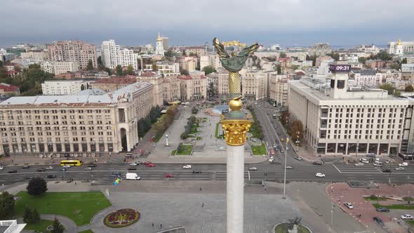 Kyiv, Ukraine in Autumn : Independence Square, Maidan. Aerial View