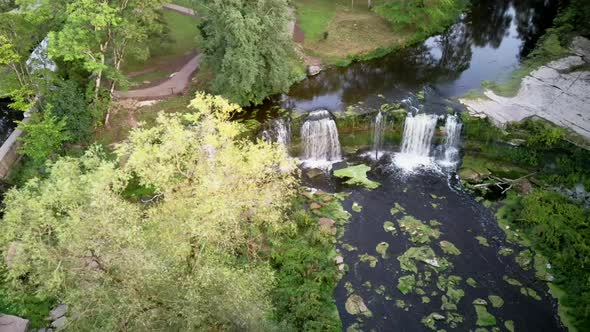 Aerial Landscape of the Keila Waterfall Estonia Located on Keila River in Harju County. A Full 6 Met