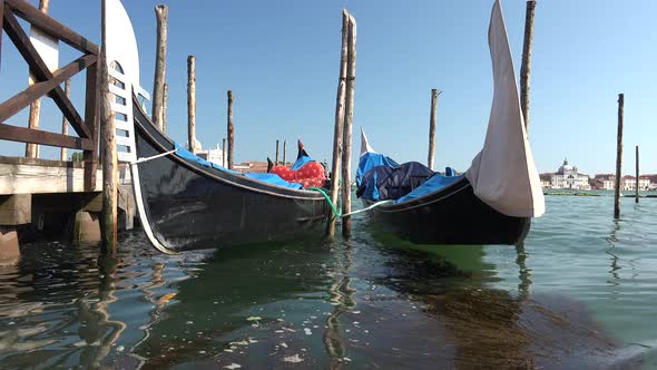 Gondolas Waiting Parked in Venice