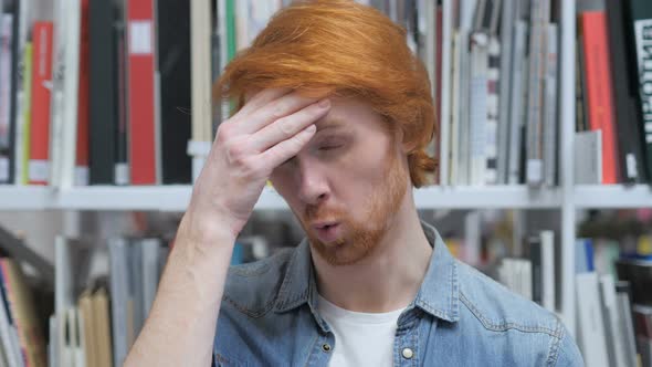 Headache, Upset Tense Young Man in Office