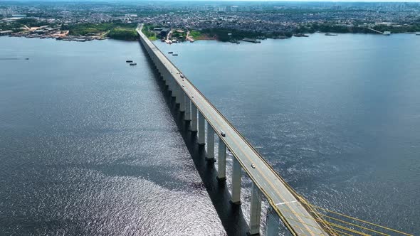 Landmark Cable Bridge at downtown Manaus Amazonas Brazil.