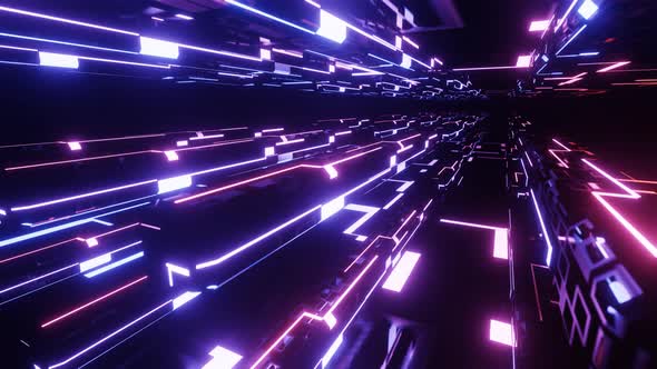 Fly Through Technology Cyberspace with Neon Glow