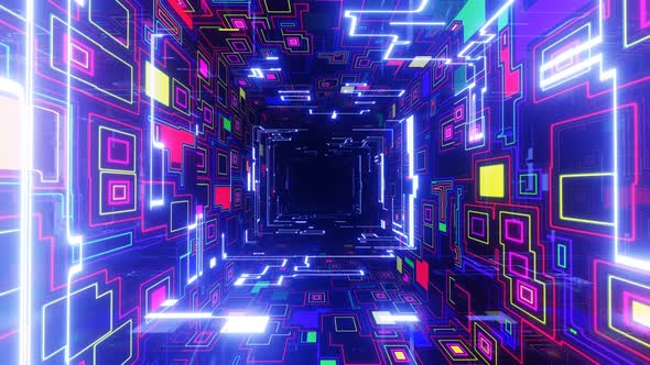 Fly Through Technology Cyberspace with Neon Glow