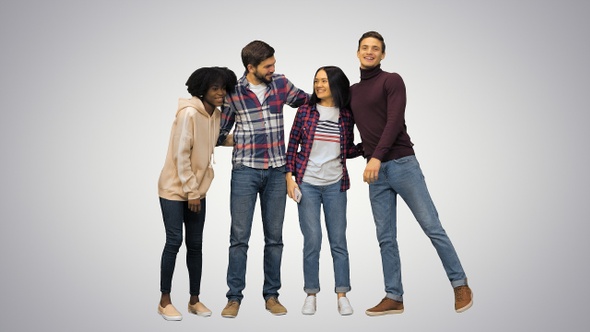 Girl waiting to her friends Happy multiracial young people