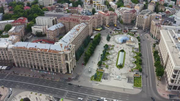 Aerial View of the Kyiv Ukraine Above Maidan Nezalezhnosti Independence Monument