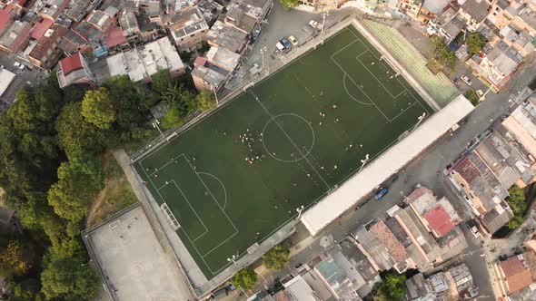 Aerial view of football field.