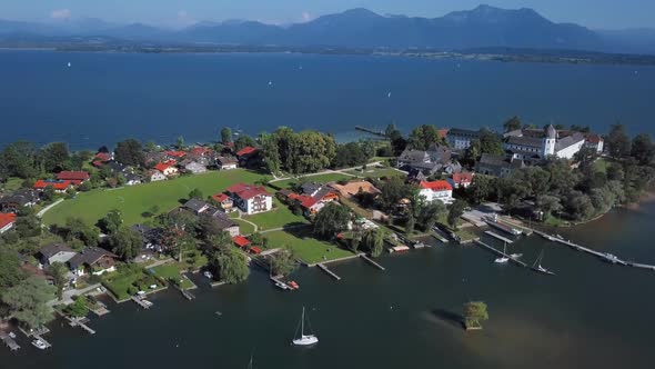 Aerial View of Frauenchiemsee (Fraueninsel), Germany