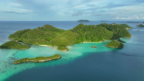 Aerial view of  Wajag Islands archipelago, Raja Ampat, West Papua, Indonesia.