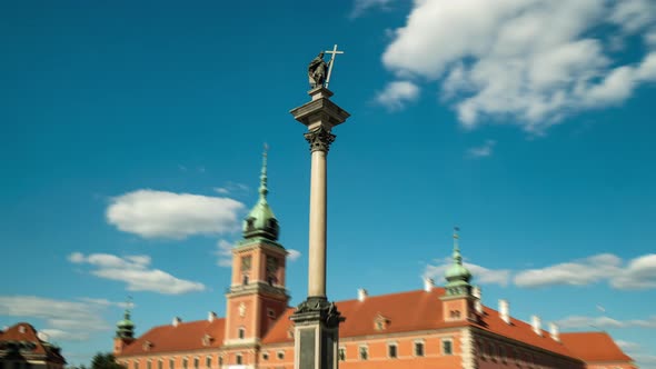 Hyperlapse of Warsaw City Center Krakowskie Przedmiescie Sigismund's Column