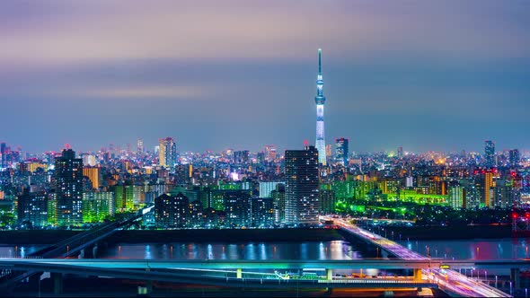 Day to night time lapse of Tokyo cityscape, Japan