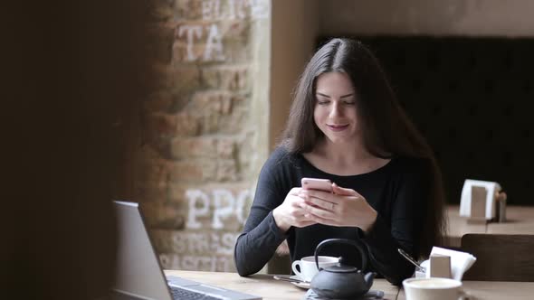 Woman Speaking on Phone and Smiling, lady business speaks by phone