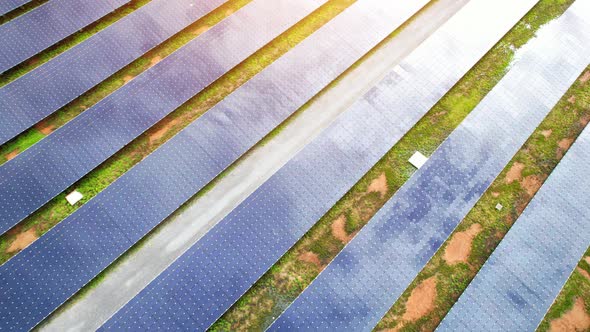 Aerial Top View of Solar Farm. drone footage. 4k