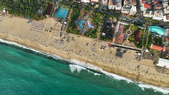 Beach infrastructure aerial view 4 k Alanya Turkey