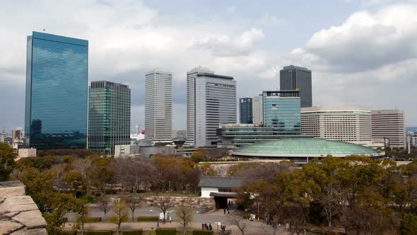 Osaka Coastal Park By Skyscrapers on Day Timelapse