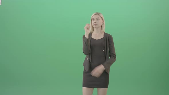 Blondie Shopping In Virtual Store On Touch Screen In Green Screen Studio   4 K Video Footage 025