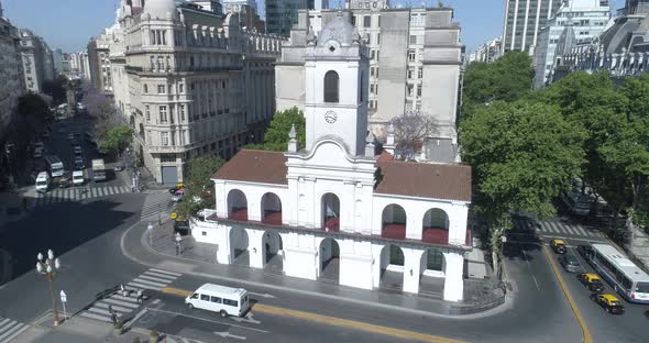 Aerial Scene of the National Historical Museum of the Cabildo and the May Revolution. Zoom out front