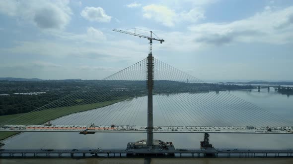 Distant View of a Cable Stayed Bridge in the Late Construction Phase