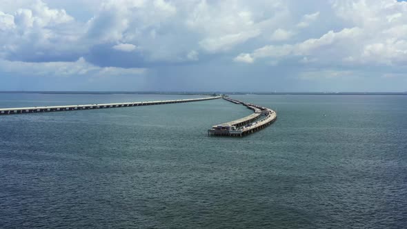 Aerial Video Sunshine Skyway Fishing Pier Florida Usa